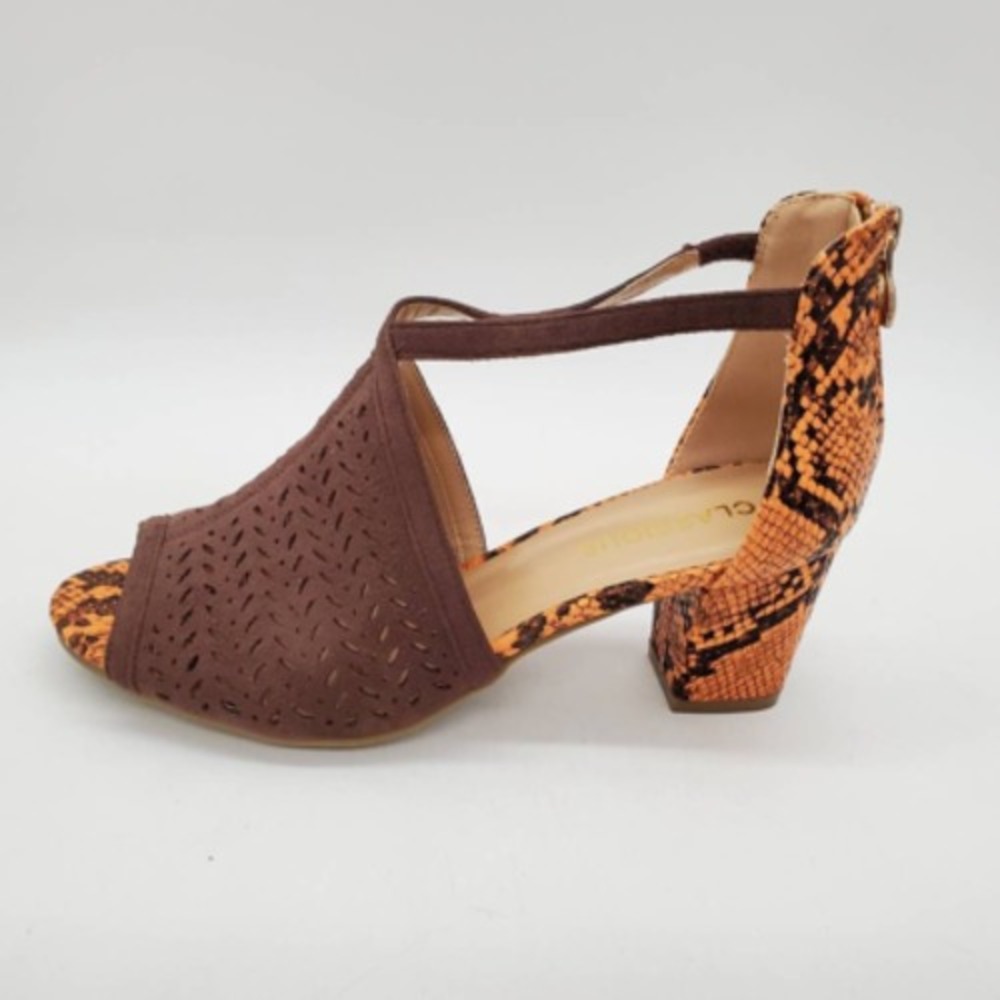 Classique‎ Shoes Womens Lenita Brown 7 Dressy Sandals Snake Print Back Zip